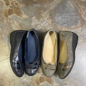 Lot of 2 Pairs - Aerosoles- Wedge Dress Shoes - Navy Blue and Taupe - Size 10